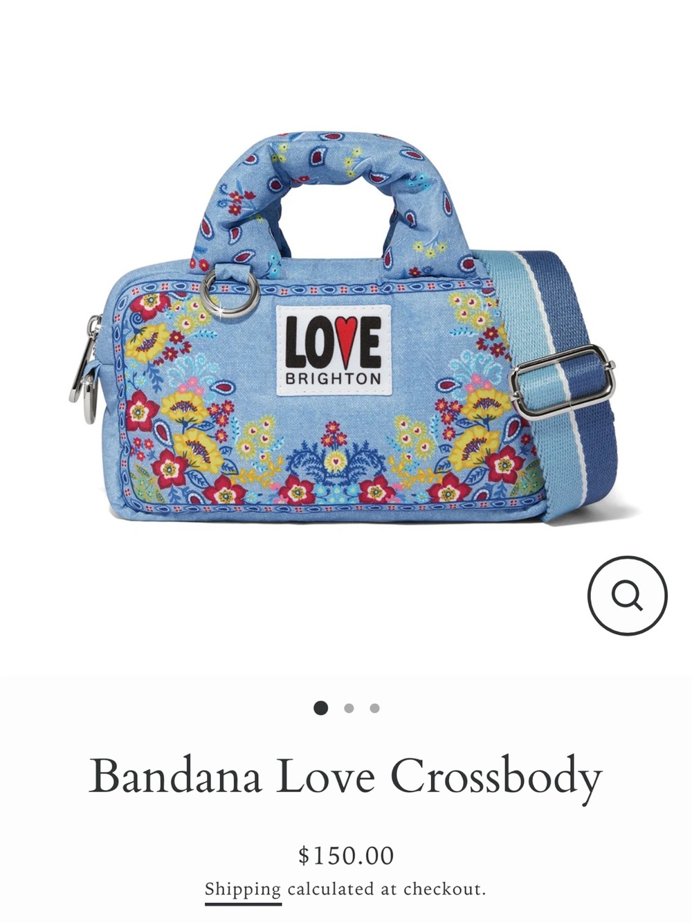 Brighton Bandana Love Crossbody Bag in Light Blue with Floral Accents NWT
